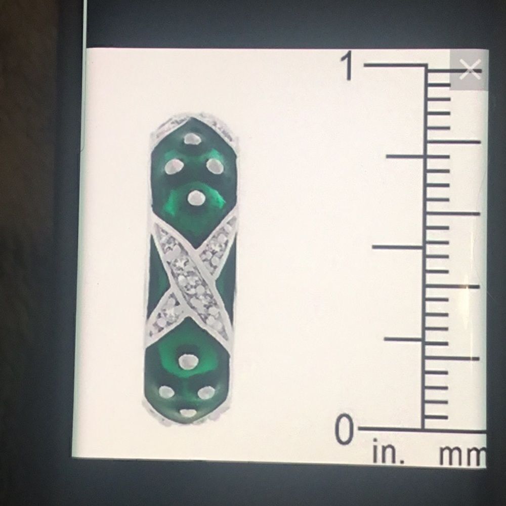 Green Enamel & CZ “X” Design Stack Band Ring - Picture 3 of 6